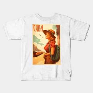 Cuba Woman Vintage Travel Art Poster Kids T-Shirt